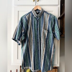 Vintage FRANK Striped Button Up Shirt | USA Made | 90s Cotton | Medium